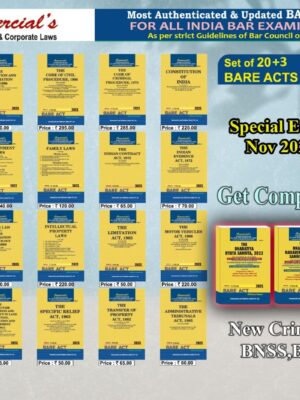 BARE ACT FOR All India Bar Exam (AIBE) Set of 20+3 Books  (GET COMPLIMENTRY NEW CRIMINAL LAW 2023 BNSS,BNS,BSA ) EDITION 2025